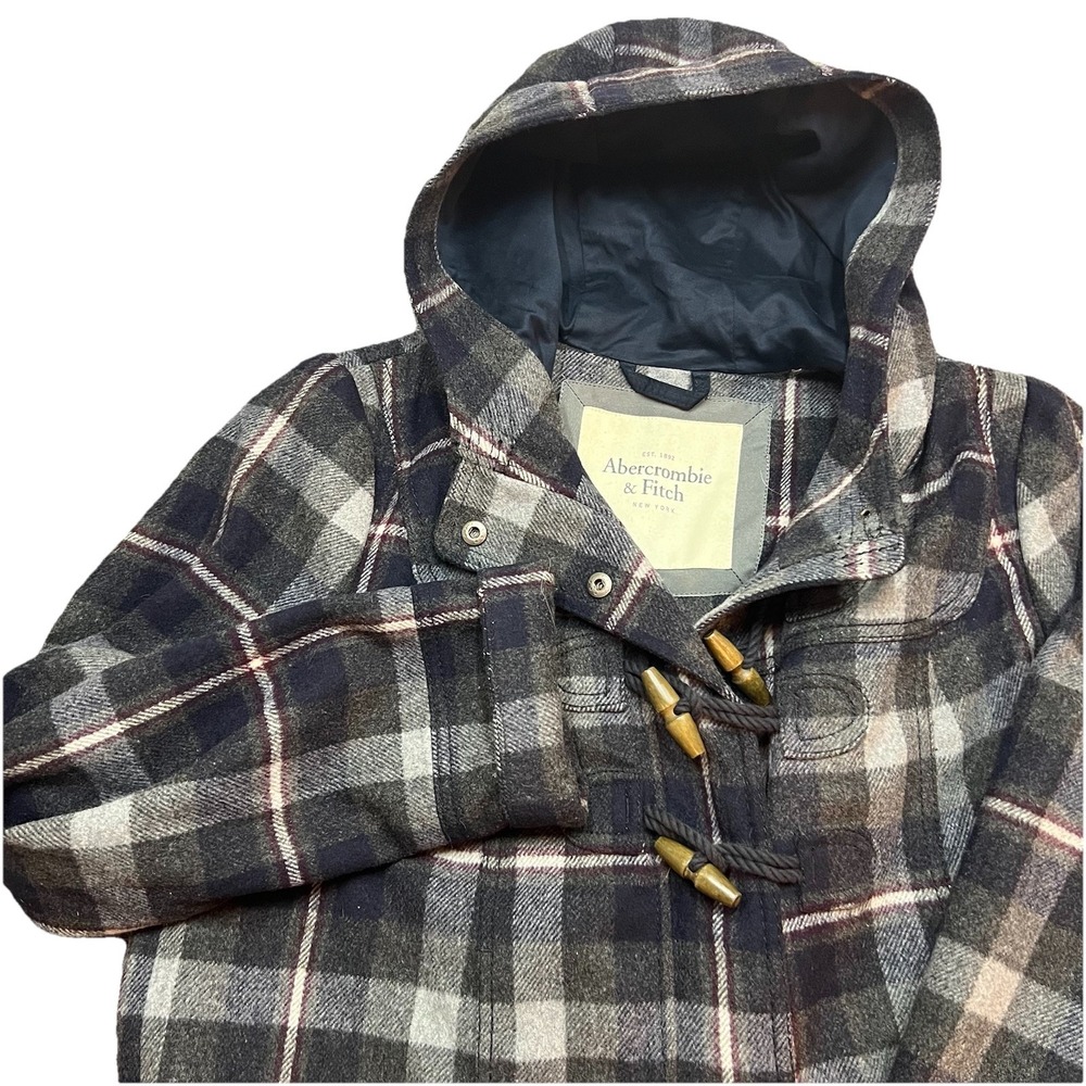 Abercrombie & Fitch Jacket Womens Large Plaid Wool Blend Toggle Duffle Pea Coat